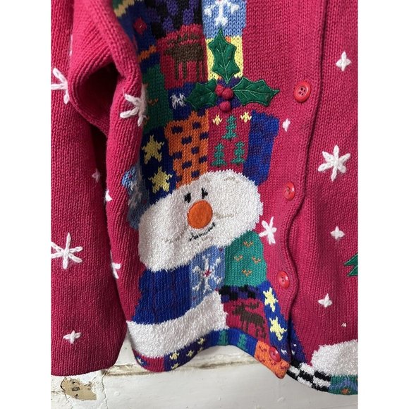 Vtg Design Options Philip Jane Gordon Sweater Snowman Patchwork Collar Button - Picture 10 of 11